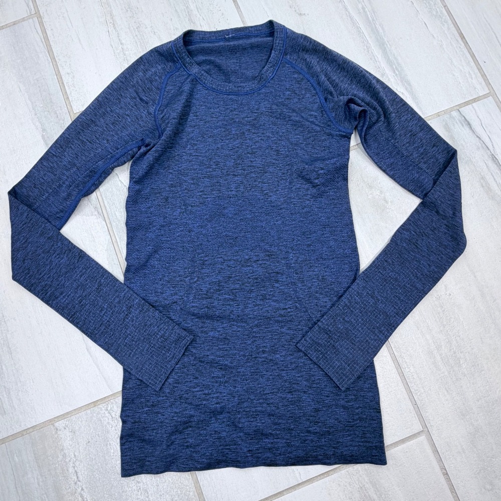 Lululemon Swiftly Tech Blue Space Dye Long Sleeve Thumbhole Top Size 4